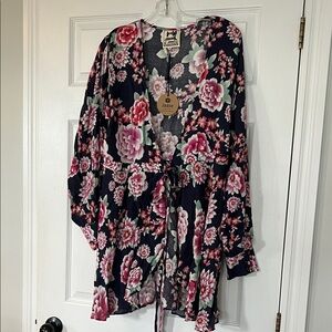 NWT - Floral tie up coverup  - Pink and Blue